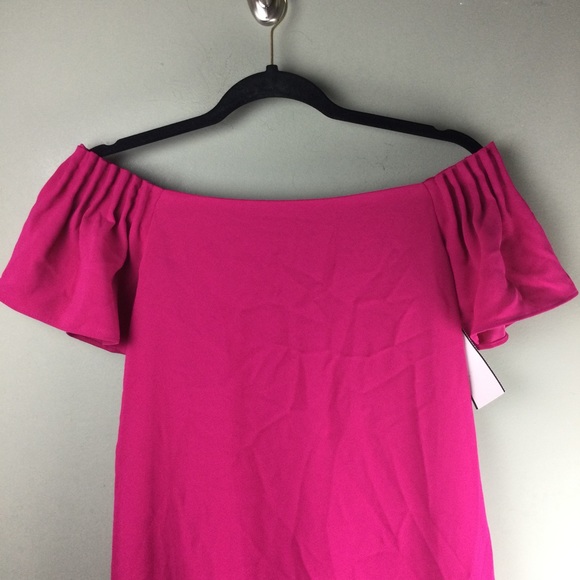 NWT Trina Turk Exceptional Off Shoulder Pintuck Pleated Pink Fuchsia Shift Dress - Picture 5 of 13